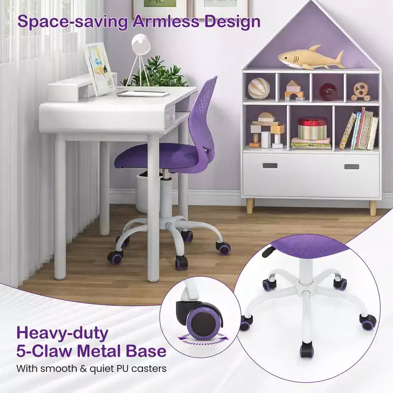Chaise de bureau ergonomique pivotante pour enfants Costway en maille, réglable en hauteur, rose/bleu/turquoise/violet/gris/vert clair