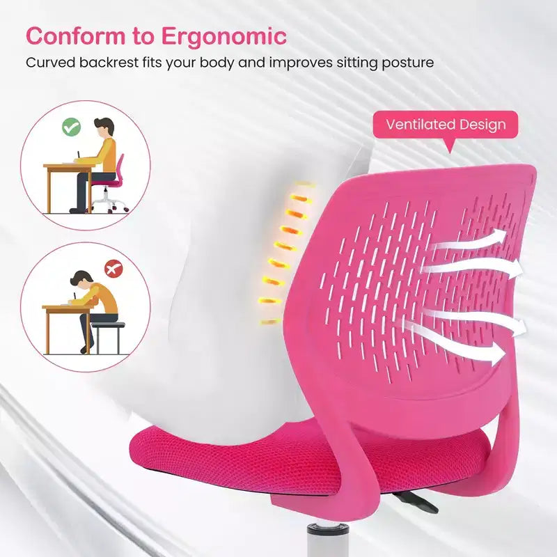 Chaise de bureau ergonomique pivotante pour enfants Costway en maille, réglable en hauteur, rose/bleu/turquoise/violet/gris/vert clair