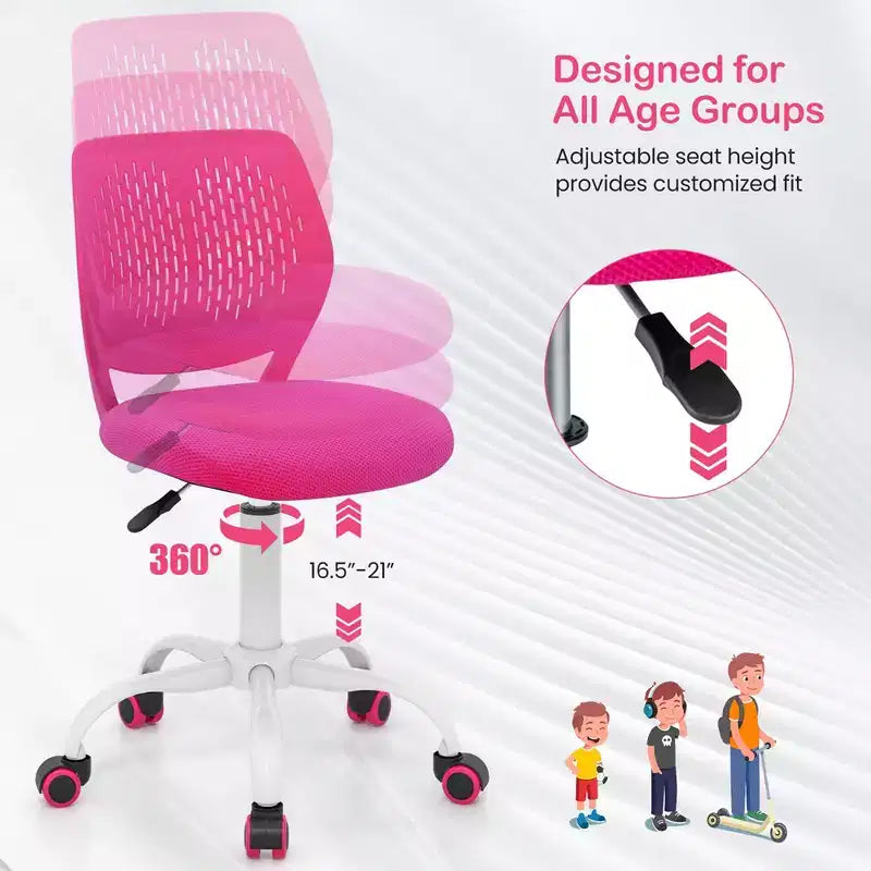 Chaise de bureau ergonomique pivotante pour enfants Costway en maille, réglable en hauteur, rose/bleu/turquoise/violet/gris/vert clair