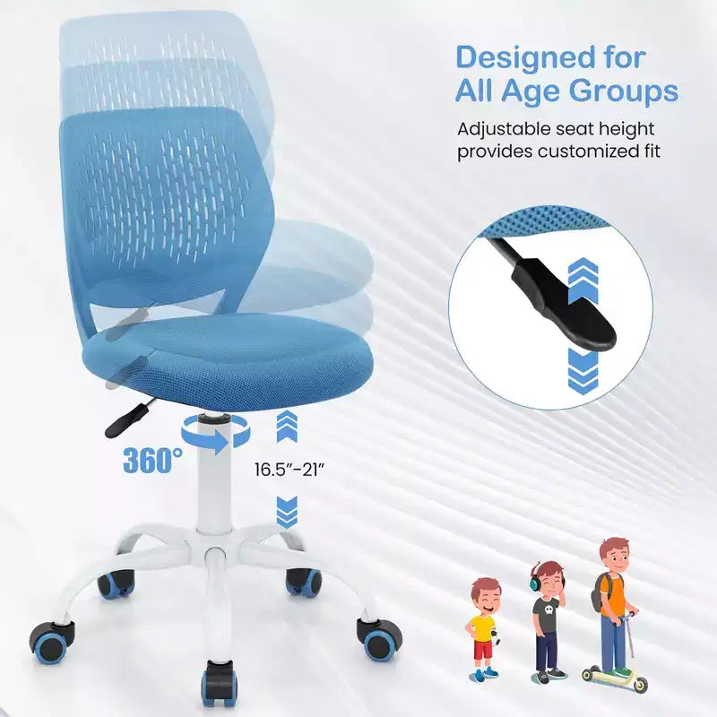 Chaise de bureau ergonomique pivotante pour enfants Costway en maille, réglable en hauteur, rose/bleu/turquoise/violet/gris/vert clair