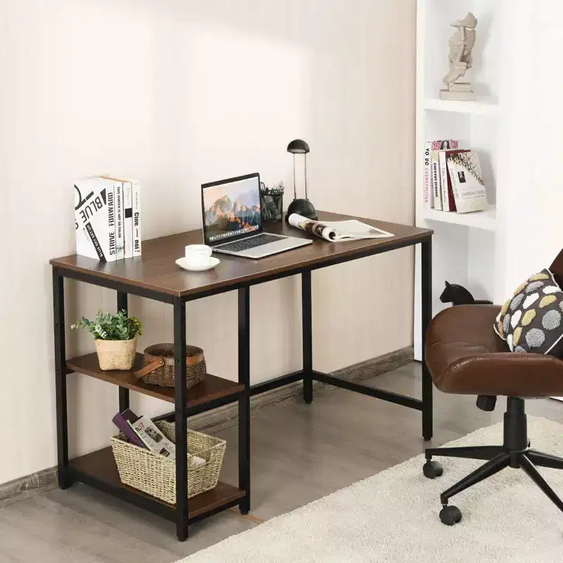 Costway Bureau informatique 47'' Table d'étude Poste de travail à domicile avec étagère réglable Noir rustique/Café/Marron