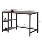 Costway Bureau informatique 47'' Table d'étude Poste de travail à domicile avec étagère réglable Noir rustique/Café/Marron