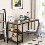 Costway Bureau informatique 47'' Table d'étude Poste de travail à domicile avec étagère réglable Noir rustique/Café/Marron