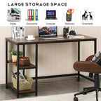 Costway Bureau informatique 47'' Table d'étude Poste de travail à domicile avec étagère réglable Noir rustique/Café/Marron