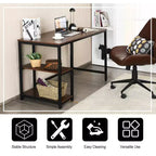 Costway Bureau informatique 47'' Table d'étude Poste de travail à domicile avec étagère réglable Noir rustique/Café/Marron