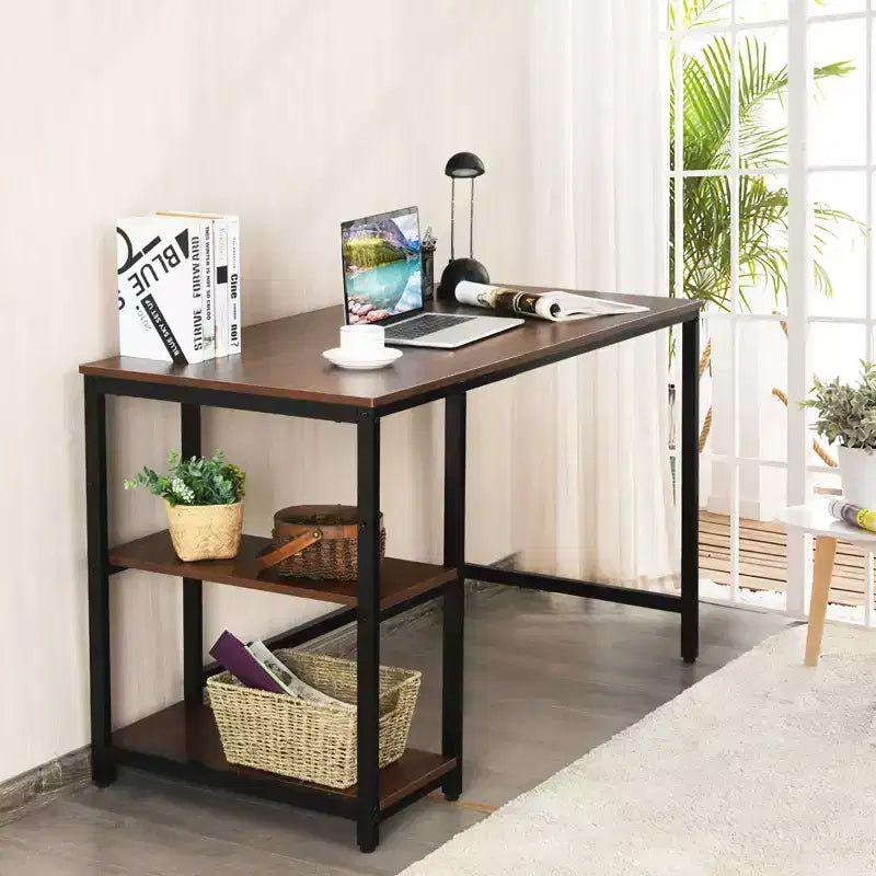 Costway Bureau informatique 47'' Table d'étude Poste de travail à domicile avec étagère réglable Noir rustique/Café/Marron