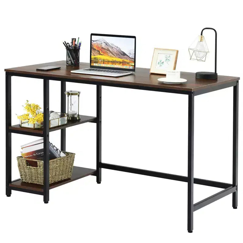 Costway Bureau informatique 47'' Table d'étude Poste de travail à domicile avec étagère réglable Noir rustique/Café/Marron