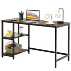 Costway Bureau informatique 47'' Table d'étude Poste de travail à domicile avec étagère réglable Noir rustique/Café/Marron