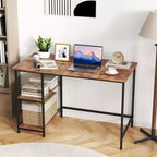 Costway Bureau informatique 47'' Table d'étude Poste de travail à domicile avec étagère réglable Noir rustique/Café/Marron