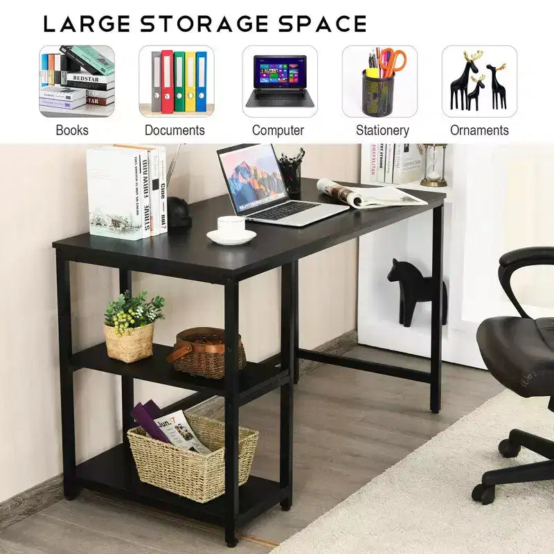 Costway Bureau informatique 47'' Table d'étude Poste de travail à domicile avec étagère réglable Noir rustique/Café/Marron