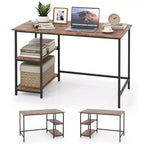 Costway Bureau informatique 47'' Table d'étude Poste de travail à domicile avec étagère réglable Noir rustique/Café/Marron