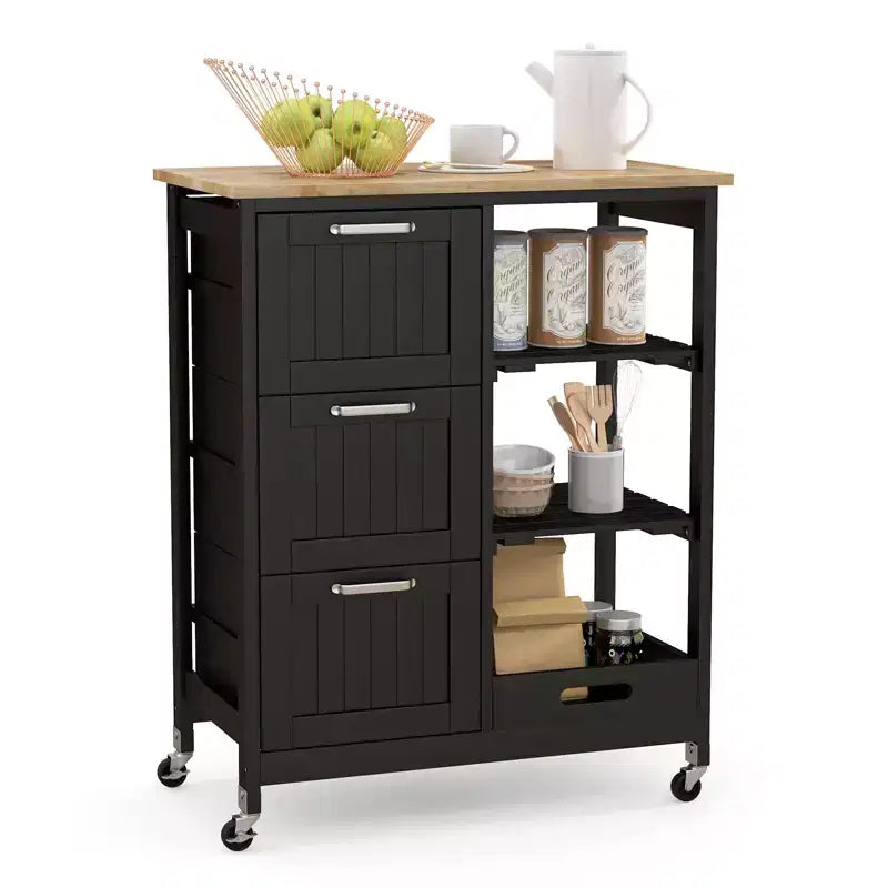 Meuble de cuisine roulant Costway avec 3 tiroirs de rangement et étagères Blanc/Noir/Gris