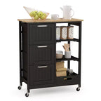 Meuble de cuisine roulant Costway avec 3 tiroirs de rangement et étagères Blanc/Noir/Gris