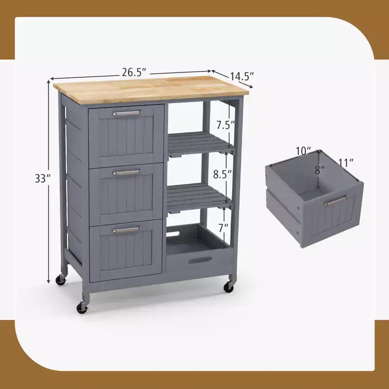 Meuble de cuisine roulant Costway avec 3 tiroirs de rangement et étagères Blanc/Noir/Gris