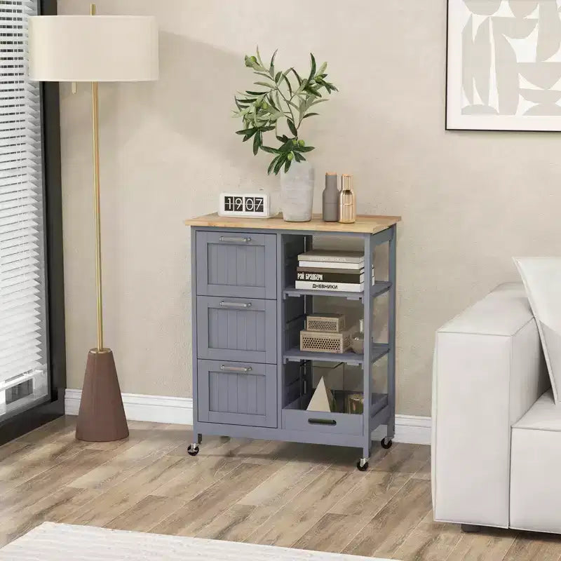 Meuble de cuisine roulant Costway avec 3 tiroirs de rangement et étagères Blanc/Noir/Gris