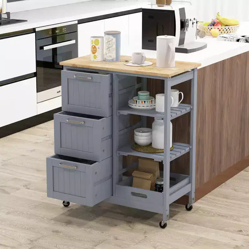 Meuble de cuisine roulant Costway avec 3 tiroirs de rangement et étagères Blanc/Noir/Gris