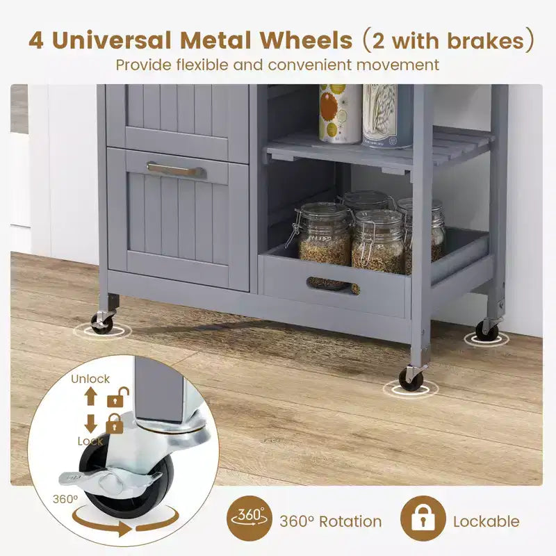Meuble de cuisine roulant Costway avec 3 tiroirs de rangement et étagères Blanc/Noir/Gris