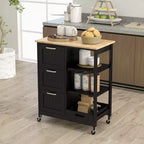 Meuble de cuisine roulant Costway avec 3 tiroirs de rangement et étagères Blanc/Noir/Gris