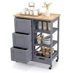 Meuble de cuisine roulant Costway avec 3 tiroirs de rangement et étagères Blanc/Noir/Gris