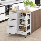Meuble de cuisine roulant Costway avec 3 tiroirs de rangement et étagères Blanc/Noir/Gris