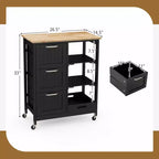 Meuble de cuisine roulant Costway avec 3 tiroirs de rangement et étagères Blanc/Noir/Gris