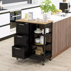 Meuble de cuisine roulant Costway avec 3 tiroirs de rangement et étagères Blanc/Noir/Gris