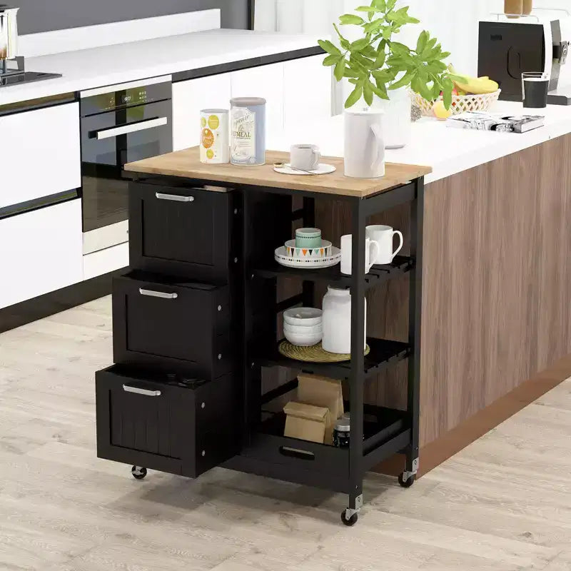 Meuble de cuisine roulant Costway avec 3 tiroirs de rangement et étagères Blanc/Noir/Gris