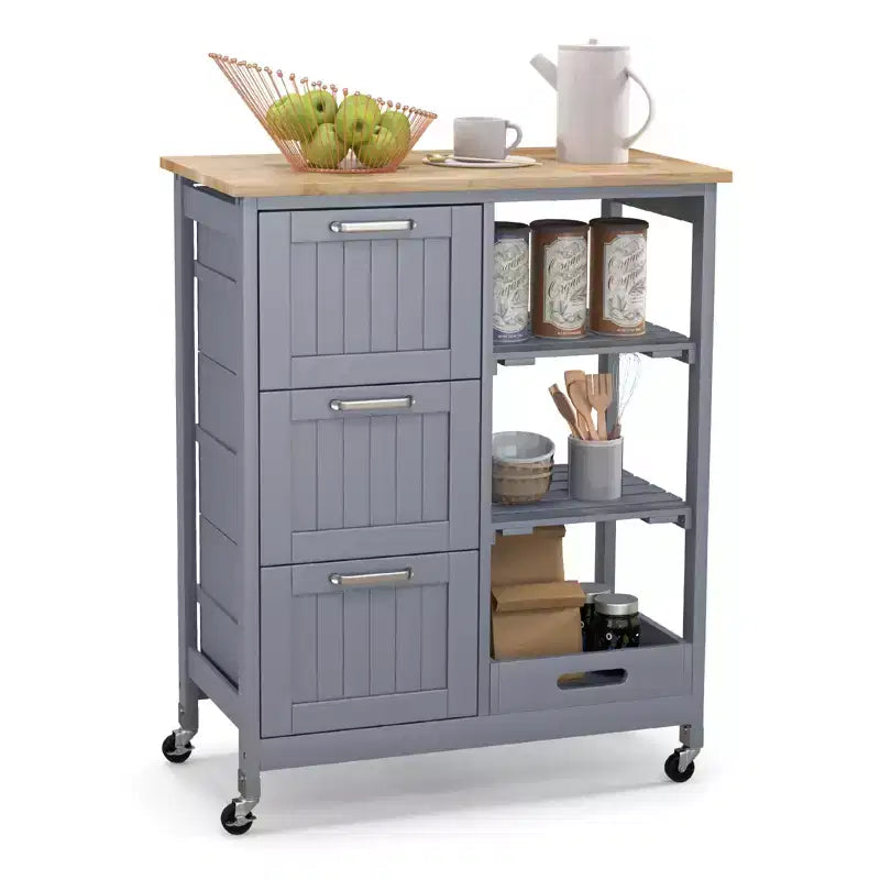 Meuble de cuisine roulant Costway avec 3 tiroirs de rangement et étagères Blanc/Noir/Gris