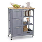 Meuble de cuisine roulant Costway avec 3 tiroirs de rangement et étagères Blanc/Noir/Gris