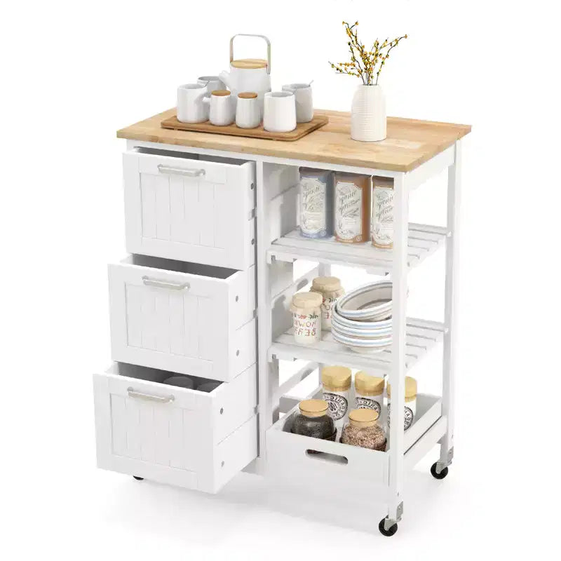 Meuble de cuisine roulant Costway avec 3 tiroirs de rangement et étagères Blanc/Noir/Gris