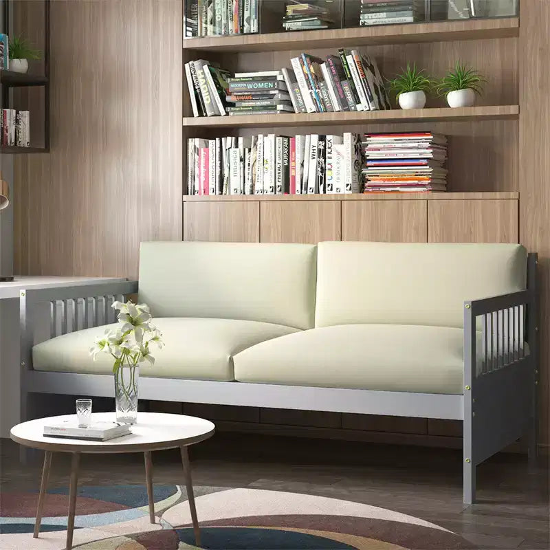 Lit de repos en bois à lattes format jumeau Costway, plate-forme robuste avec rails, blanc/cerisier