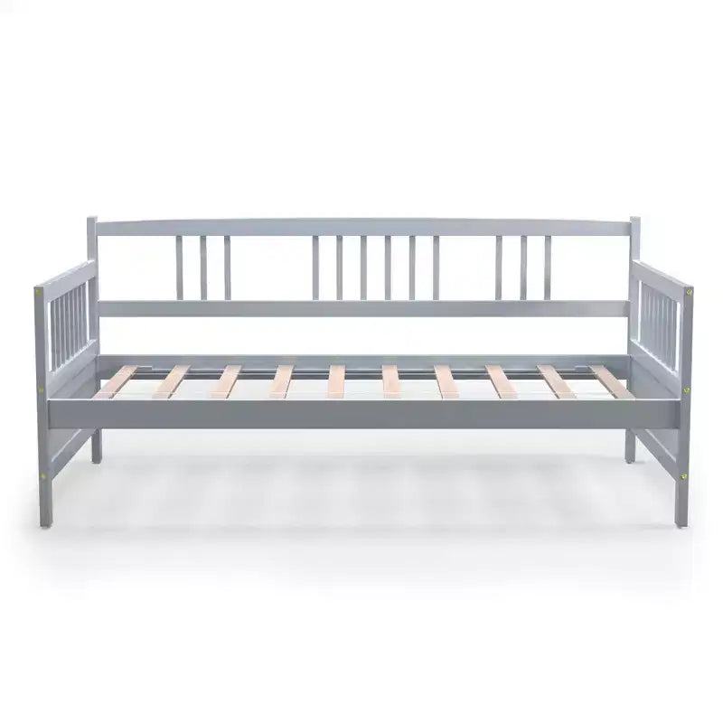 Lit de repos en bois à lattes format jumeau Costway, plate-forme robuste avec rails, blanc/cerisier