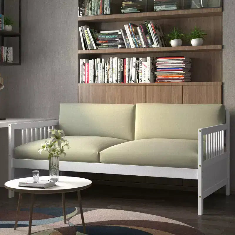 Lit de repos en bois à lattes format jumeau Costway, plate-forme robuste avec rails, blanc/cerisier
