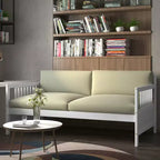 Lit de repos en bois à lattes format jumeau Costway, plate-forme robuste avec rails, blanc/cerisier