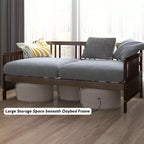 Lit de repos en bois à lattes format jumeau Costway, plate-forme robuste avec rails, blanc/cerisier