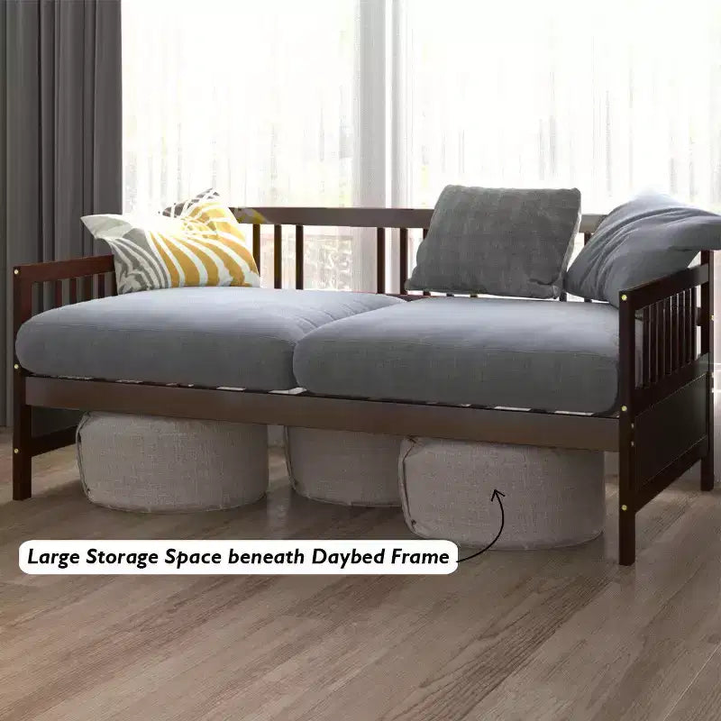 Lit de repos en bois à lattes format jumeau Costway, plate-forme robuste avec rails, blanc/cerisier