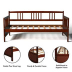 Lit de repos en bois à lattes format jumeau Costway, plate-forme robuste avec rails, blanc/cerisier