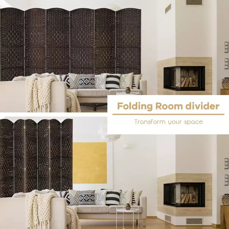 Costway Paravent 6 Panneaux 180cm Tressé en Fibre Pliant Séparateur de Pièce Brun/Noir