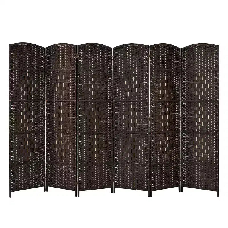 Costway Paravent 6 Panneaux 180cm Tressé en Fibre Pliant Séparateur de Pièce Brun/Noir