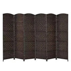 Costway Paravent 6 Panneaux 180cm Tressé en Fibre Pliant Séparateur de Pièce Brun/Noir
