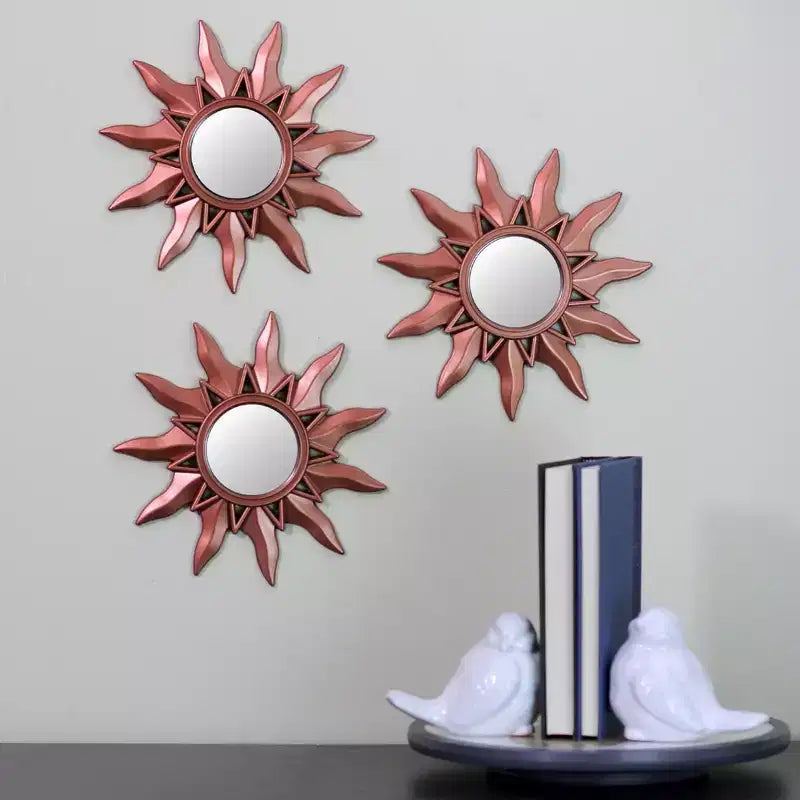 Northlight Ensemble de 3 mini-miroirs ronds Mayan Sunburst cuivre mat 9.5