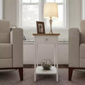 Hastings Home Narrow Side Table With Drawer and Storage Shelf - White/Honey Oak