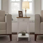Hastings Home Narrow Side Table With Drawer and Storage Shelf - White/Honey Oak