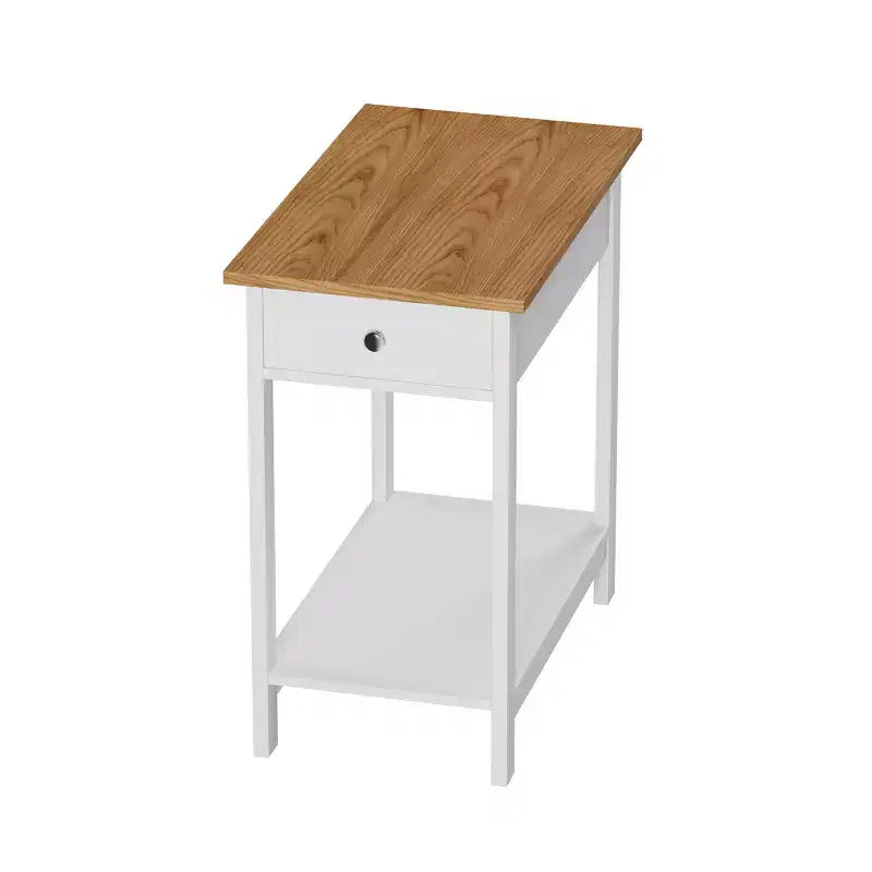 Table d'appoint étroite Hastings Home avec tiroir et étagère de rangement - Blanc/Chêne miel