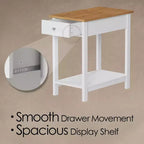 Table d'appoint étroite Hastings Home avec tiroir et étagère de rangement - Blanc/Chêne miel