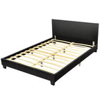 Costway Full Upholstered Platform Bed Frame with Linen/PU Headboard Wood Slat Gray/Black