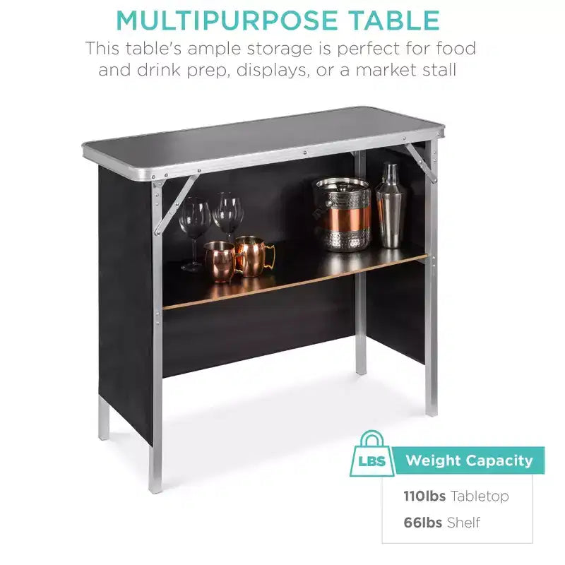 Table de bar portable escamotable Best Choice Products pour l'intérieur/extérieur, les fêtes, les pique-niques avec étui de transport, jupe amovible