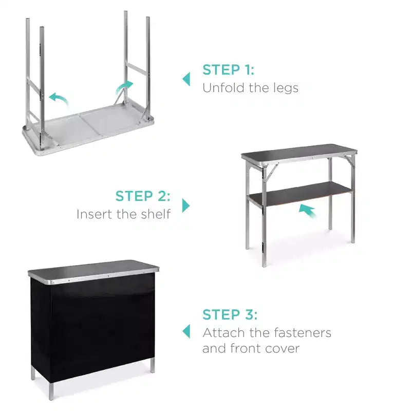 Table de bar portable escamotable Best Choice Products pour l'intérieur/extérieur, les fêtes, les pique-niques avec étui de transport, jupe amovible