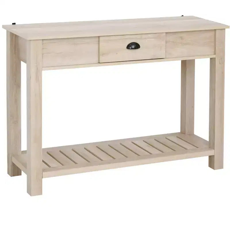 HOMCOM Console Side Entryway Table with Storage Drawer, Bottom Shelf, and Strong Sturdy Construction, White Oak