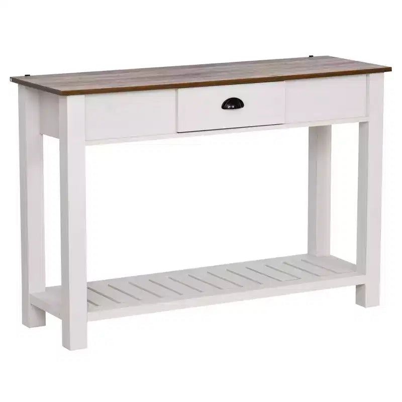 HOMCOM Console Side Entryway Table with Storage Drawer, Bottom Shelf, and Strong Sturdy Construction, White
